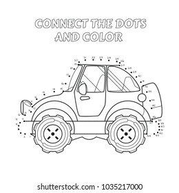 Numbers game, educational connect the dots game for children, Vintage Car.