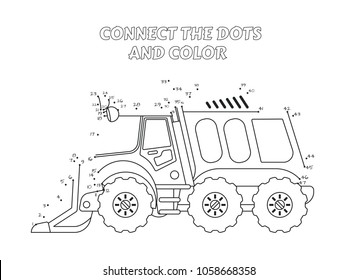 Numbers game, educational connect the dots game for children, Cleaning Truck Side View.