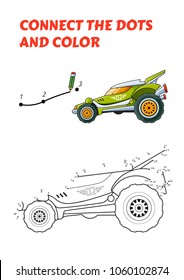 Numbers game, educational connect the dots game for children, Green Racing Car.