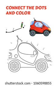 Numbers game, educational connect the dots game for children, Red Tiny Car.