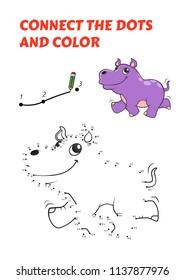 Numbers game, an educational connect the dots game for children, Happy Violet Hippo