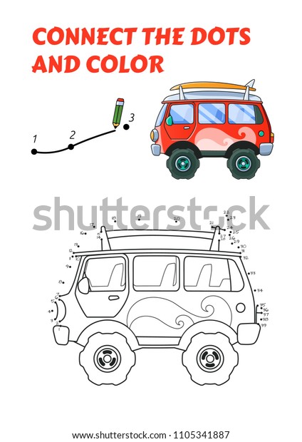 Numbers game, an educational\
connect the dots game for children, Red Bus with a Colored\
Example