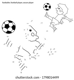 Numbers game for kids. Coloring Page Outline Of A Cartoon Boy with a soccer ball. Coloring book for children.
