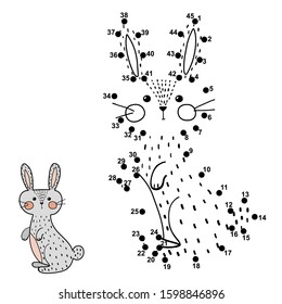 Numbers game for kids with a cute rabbit. Connect the dots educational activity. Brainteaser puzzle for children. Vector illustration