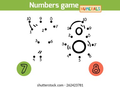 Numbers game (Numerals): seven, eight. Numbers from one to ten