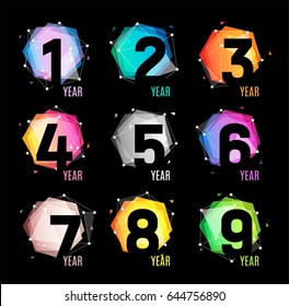 Numbers In A Geometric Abstract Color And Cosmic Form From Polygonal Triangles And Polygons Logo On A Black Background. Vector Illustration