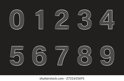  Numbers with glass effect 0-9 on dark background.