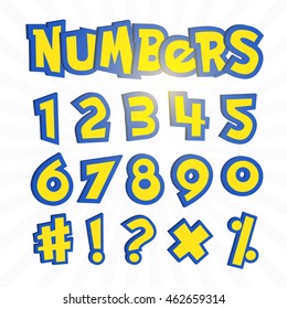 Numbers in go cartoon style on white. Typography element template for banners and game assets.