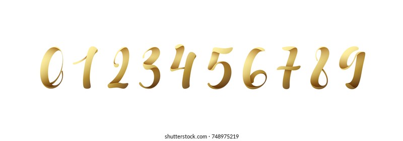 Numbers golden font, ribbon style, typography vector illustration.