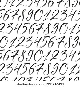 Numbers with gradient. Seamless repeating pattern with hand elegant calligraphy numerals  for your design on white background