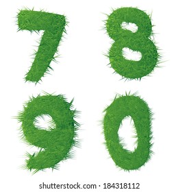 numbers from the green grass. isolated on white.