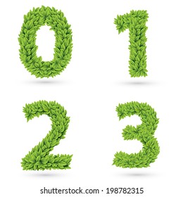 Numbers of green leaves with drop shadow. Eps 10 vector illustration