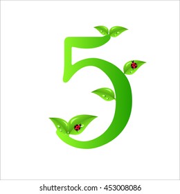 Numbers of green leaves with Ladybug