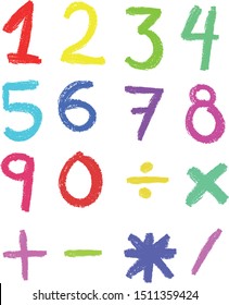 numbers hand drawn crayon coloful doodle symbols for kids set math isolated 