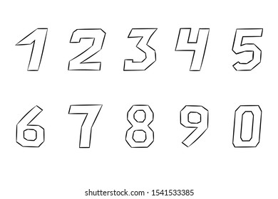 Numbers. Hand drawn signs. Vector illustration isolated on white background