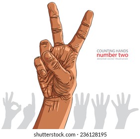 Numbers Hand Zeichen gesetzt, Nummer zwei, afrikanische Volkszugehörigkeit, detaillierte Vektorgrafik.