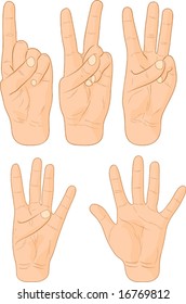 Numbers hand signs. Vector illustration.