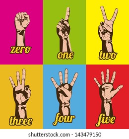 numbers and hands over variety of colors vector illustration svg