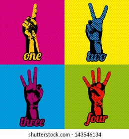 numbers   hands over variety colors vector illustration
