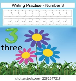 Numbers 1–10, handwriting tracing practice sheet, writing training for children, preschool activity, educational game, math printable worksheet, learning to count, vector illustration Earth Day items