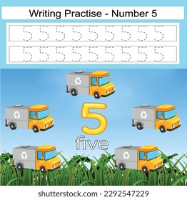 Numbers 1–10, handwriting tracing practice sheet, writing training for children, preschool activity, educational game, math printable worksheet, learning to count, vector illustration Earth Day items