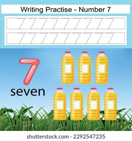 Numbers 1–10, handwriting tracing practice sheet, writing training for children, preschool activity, educational game, math printable worksheet, learning to count, vector illustration Earth Day items