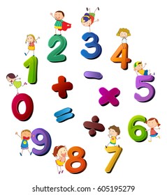 Numbers and happy kids  illustration