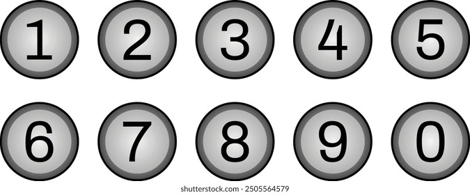 numbers icon with black white gradient circle. from 0 to 9. number button vector illustration.