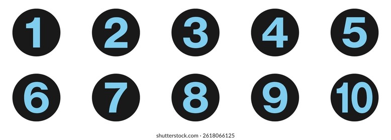 Numbers icon. Bullet Point, Circle Number font icon . Typography Set of Round 1-9 Numbers. Numeral typographic line and flat icons set.