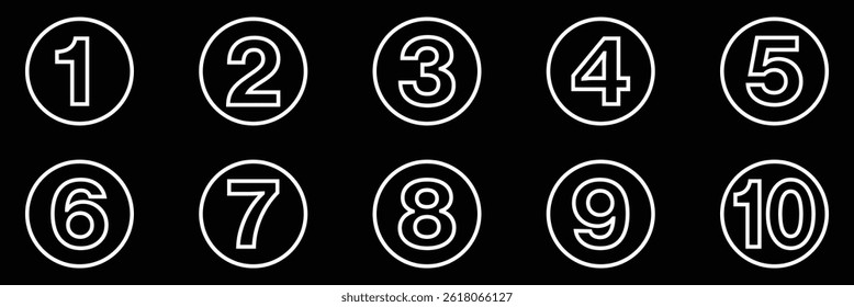 Numbers icon. Bullet Point, Circle Number font icon . Typography Set of Round 1-9 Numbers. Numeral typographic line and flat icons set.