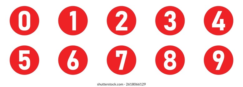 Numbers icon. Bullet Point, Circle Number font icon . Typography Set of Round 1-9 Numbers. Numeral typographic line and flat icons set.