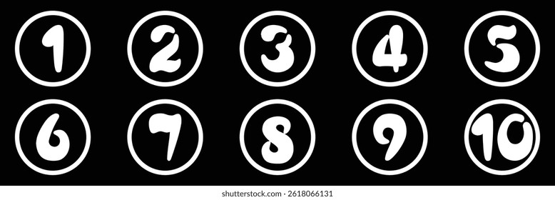 Numbers icon. Bullet Point, Circle Number font icon . Typography Set of Round 1-9 Numbers. Numeral typographic line and flat icons set.