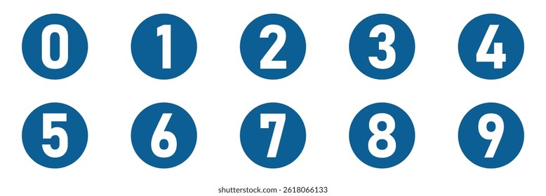 Numbers icon. Bullet Point, Circle Number font icon . Typography Set of Round 1-9 Numbers. Numeral typographic line and flat icons set.