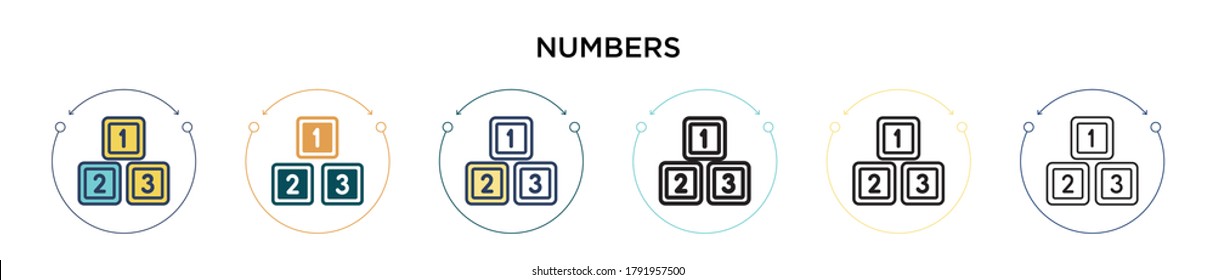 Numbers icon in filled, thin line, outline and stroke style. Vector illustration of two colored and black numbers vector icons designs can be used for mobile, ui, web