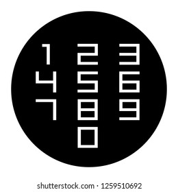 Numbers icon, numeral set on black circle. White background