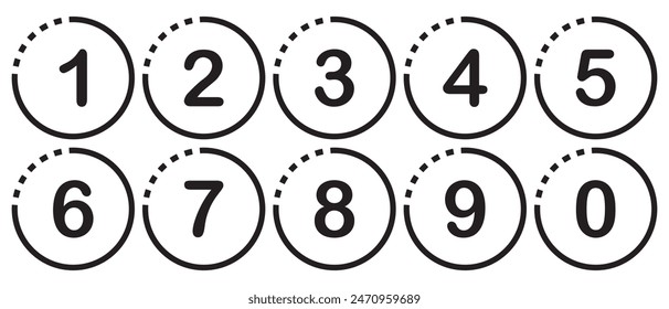 Numbers icon set. Number buttons set icons in black and white colors. Set of Round 1-9 numbers icon. vector illustration.