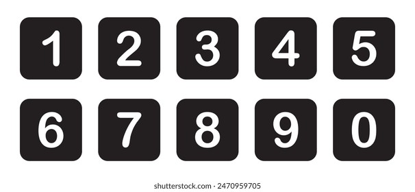 Numbers icon set. Number buttons set icons in black and white colors. Set of Round 1-9 numbers icon. vector illustration.