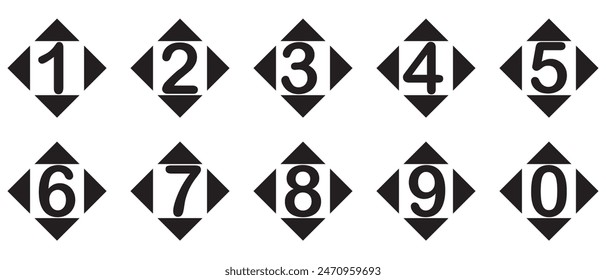 Numbers icon set vector. Number buttons set icons in black and white colors. Set of Round 1-9 numbers icon. vector illustration.