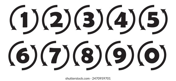 Numbers icon set vector. Number buttons set icons in black and white colors. Set of Round 1-9 numbers icon. vector illustration.