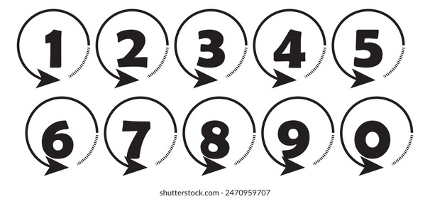 Numbers icon set vector.  Number buttons set icons in black and white colors. Set of Round 1-9 numbers icon. vector illustration.