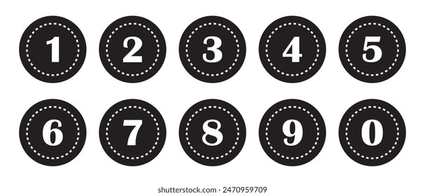 Numbers icon set vector. Number buttons set icons in black and white colors. Set of Round 1-9 numbers icon. vector illustration.