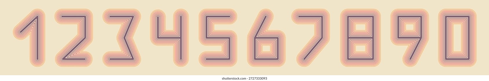 Ícones de números. Elementos de design listrados. Estilo retrô. Ilustração vetorial para brochura, cartaz, capa, cartão, apresentação, folheto ou banner.
