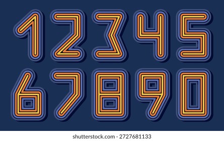 Iconos de números. Elementos de diseño rayados. Estilo retro. Ilustración vectorial para folleto, póster, portada, tarjeta, presentación, volante o Anuncio.