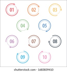 Números. Números infográficos. Puntos de viñeta 1 a 10 Vector. Números de punto de viñeta Powerpoint. Números vectores de tecnología. forma colorida del número de viñetas abstractas. Bulletpoint.