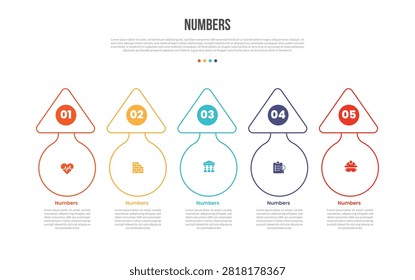 Numbers Infographic Template with 5 Point Triangle Droplet Shape Design for Slide Presentation vector