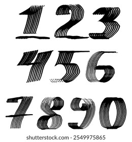 Números, tinta, pinceladas. Dibuja a mano. Vector aislado. Interesante y divertido.