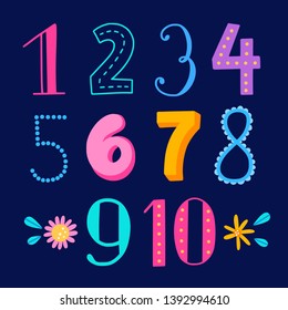 Numbers for kids funny illustration. Cute maths elements and numerals forchildren