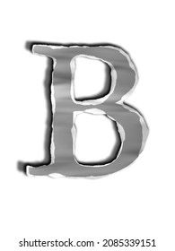 Numbers and leaves leaves, vintage alphabet based on newspaper cutouts. Letter B for torn paper, 3D Render,illustration, black alphabet, office paper clip, chrome web design and newspaper, torn alphab