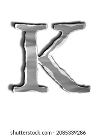 Numbers and leaves leaves, vintage alphabet based on newspaper cutouts. Letter K for torn paper, 3D Render,illustration,black alphabet, office paper clip, chrome web design and newspaper, torn alphabe