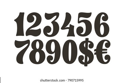 Numbers lettering set. Vector illustration.